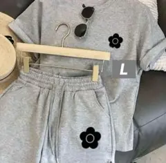 フラワープリント モチーフ グレー 半袖 パンツ セットアップ ルームウェア