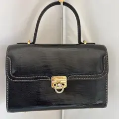 黒 クロコダイル風 ハンドバッグ