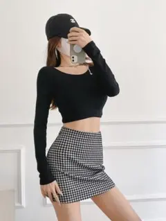 タイトスカート　ミニスカート　千鳥柄 千鳥格子　チェック 白 黒