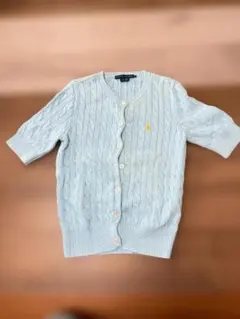 Ralph Lauren 水色 ケーブルニット　半袖カーディガン M　048