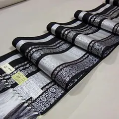 新品　正絹　本場筑前博多織八寸名古屋帯【松葉仕立・御仕立付】黒