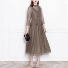 新品 Leja ビスチェ風 レース 花柄 透けフレア ロング ドレス ワンピース