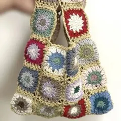 色違いあり❣️ハンドメイド⭐︎モチーフ編みかぎ編みスクエアグラニーバック黄色