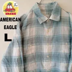 USA古着 AMERICANEAGLE ネルシャツ　L ブルーホワイト　オンブレ