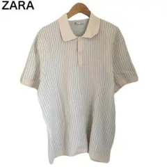 ザラ　ニット素材　ポロシャツ　Tシャツ　半袖　ベージュ　無地　ZARA　Mのサムネイル