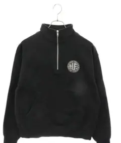 HUF (ハフ) 刺繍ロゴ ハーフジップ スウェットトレーナー ブラック