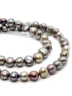 【テリ強】本真珠チャコールグレーマルチカラーバロック形パールネックレス　超希少