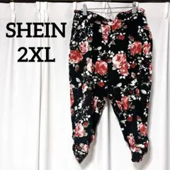 SHEIN 【2XL】フラワープリント カジュアルパンツ ストレッチ 黒