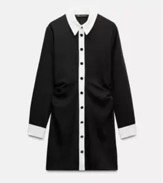ZARA クレープ　ミニワンピース　ミニドレス　シャツワンピ　春秋