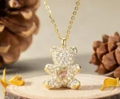 テディベア型ゴールドペンダント ネックレス キラキラ クマちゃん ハートビート