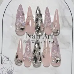 韓国　リボン　ネイルチップ　ネイル　ロング　スナ系　量産型　y2k ワンホン