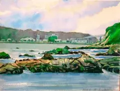 絵画、油彩、SM号、海辺、真作、肉筆、額縁。 - メルカリ