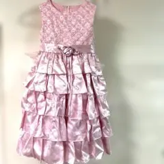 ピンク フリルドレス ビーズ刺繍　140㎝