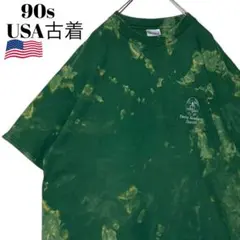 90sヴィンテージTシャツ Hanesタイダイ柄 緑 XL ポケットtシャツ