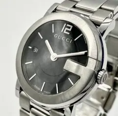 【稼働】Gucci 101J G 圓形 日期 黑色錶盤 錶盒 手錶 男士