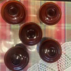 高級木製 漆器 丸型椀 5個セット 深い赤色