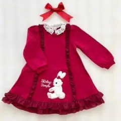 ◆シャーリーテンプル◆アカ◆90◆クリスマス◆うさぎアップリケ裏起毛ワンピース◆