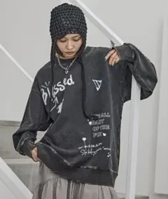 PAGEBOY ハンドペイントグランジスウェット チャコール グレー ブラック