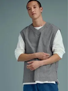 即完品】kagure かぐれ Vネックロングベスト ジレ ポケット ブラウン