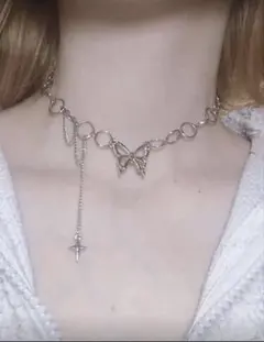 shein ネックレス2点セット　蝶々　ハート