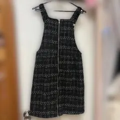 SHEIN ツイード風 ミニワンピース M ブラック フロントジップ