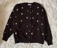 美品　サマンサモスモス　花刺繍　カーディガン　黒　長袖