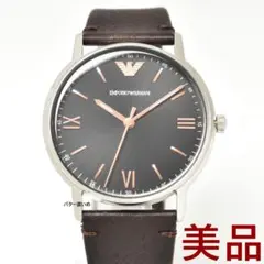 中古 美品 エンポリオ・アルマーニ 腕時計 メンズ クオーツ 革 ダークブラウン