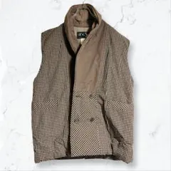 a3472 ぽんちょ ちゃんちゃんこ 茶 F ギンガムチェック 手造り 防寒着