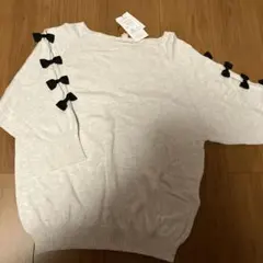 生成り色 Mサイズ セーター 七部袖リボン付き　新品タグ付