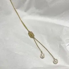 とっても便利！クラシカルレースラリット風コットンパール調節可能なロングネックレス