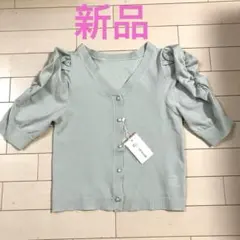 CLEAR BASIC パフスリーブ 半袖 ニット カーディガンのサムネイル