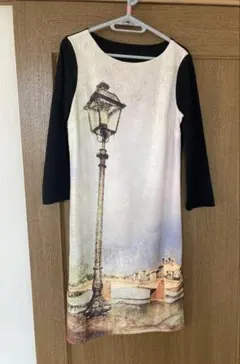 ランプポールプリント　ひざ丈ワンピース　ロングTシャツのサムネイル