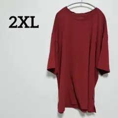 赤 2XL Tシャツ 五分袖レッド シンプル 無地 トップス カットソー