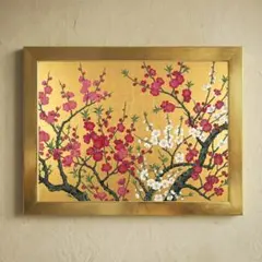 1181【紅白梅図屏風・伝統日本画風】春を告げる満開の美【日本画・風景画】