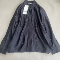 新品タグ付き　ZARA ザラ　ビジュー　シャツ　ラインストーン　シアー