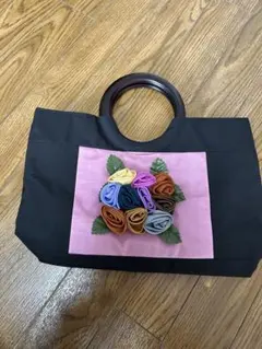 カラフルな花の装飾付きハンドバッグ　ベトナム製　3個セット