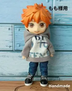 もも様★フードパーカー 掠れ英字×ライトグレー 長袖 服 ねんどろいどどーるのサムネイル