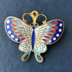 ヴィンテージ 七宝焼 ブローチ 真鍮 蝶 ヨーロッパ 1970年代
