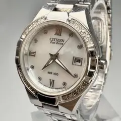 【稼働】シチズン エコドライブ 腕時計 電波ソーラー シェル文字盤 JJ011