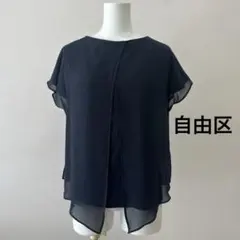 自由区　トップス　ネイビー　シフォンブラウス　フレアスリーブのサムネイル