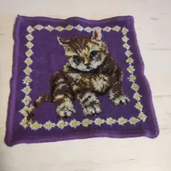 ボンシェニール 猫 紫 ハンカチ 約19cm四方