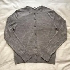 ユニクロ　UNIQLO クルーネックカーディガン　ウール100%　グレーMサイズ
