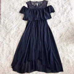 one way フィッシュテールフリルワンピース レース　ドレス ネイビーのサムネイル