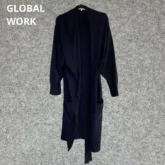 GLOBAL WORK ロングカーディガン ウエストリボン付き　カシミヤ混