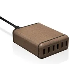 エレコム USB 充電器 合計60W Aポート×6 木目 ウォールナット