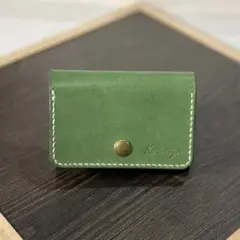 本革 カードケース ハンドメイド 大容量 グリーン ブラック 緑 黒 手縫い