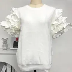 【TREFLE+1】　ラッフルスリーブ 半袖 ホワイト 上品 フェミニン 可愛いのサムネイル