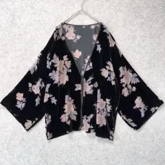 【人気】 ページボーイ 花柄 シアー ベロア ブラウス 黒 ゆったり 美品 羽織のサムネイル