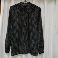 レトロ　リボン付きボウタイ長袖シャツ 黒