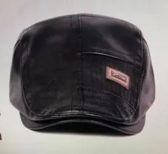 黒のレトロレザーハンチング帽